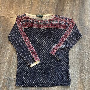Ralph Lauren Navy and Red Patterned Sweater